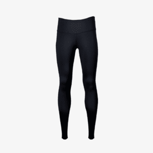 A pair of black leggings with an animal print on them.