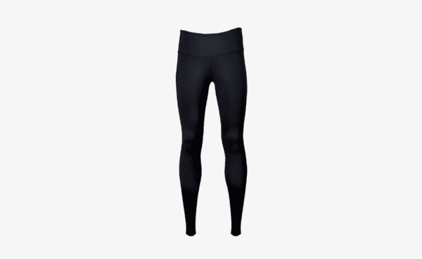 A pair of black leggings with an animal print on them.