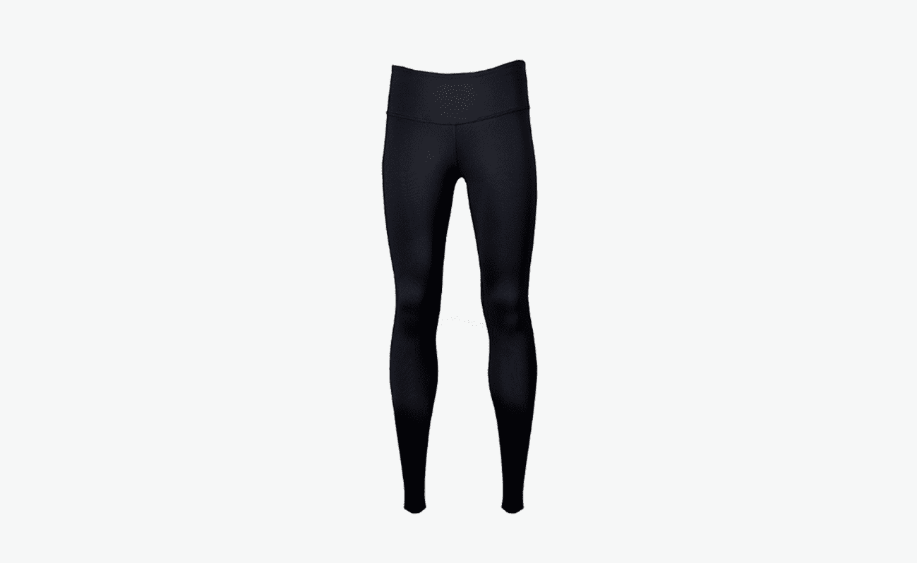 A pair of black leggings with an animal print on them.