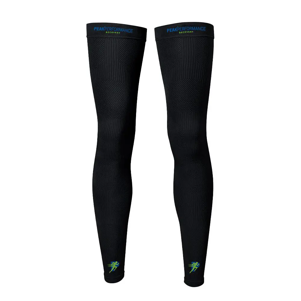 A pair of legs with black and blue trim.